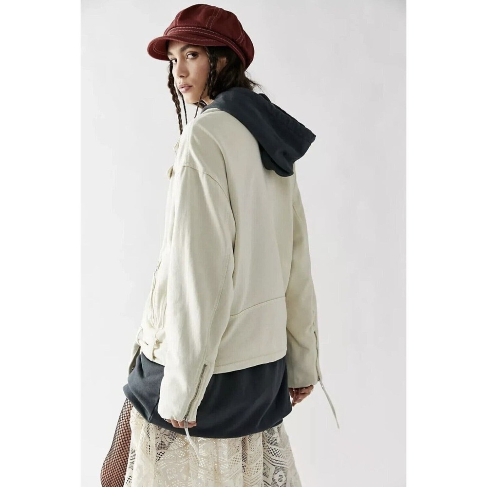 Free People We The Free Rebel Rebel Knit Moto Jacket Top Oversized L Cream NWOT